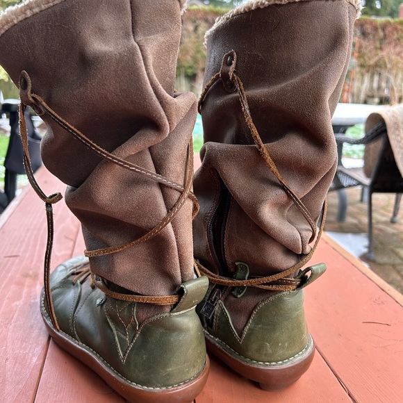 El Naturista green leather boots slouch style. Tie wrap made in Spain Sz 7 - Picture 3 of 9